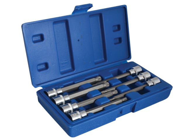 BlueSpot Tools 3/8in Drive Extra Long Spline Socket Bit Set, 7 Piece