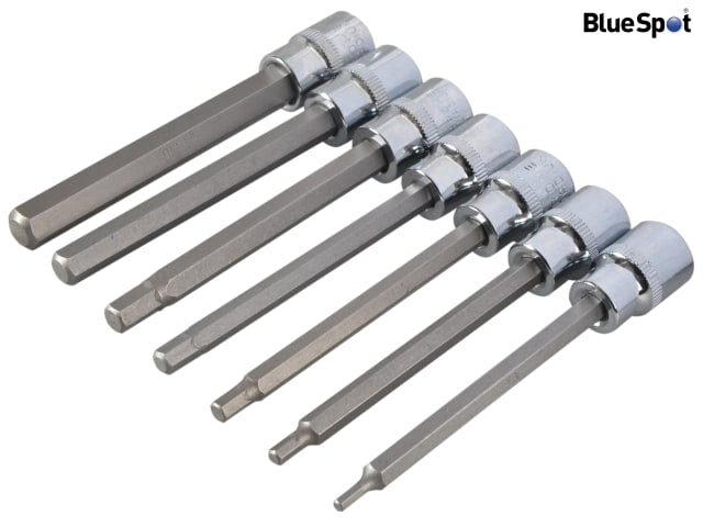 BlueSpot Tools 3/8in Drive Extra Long Hex Socket Bit Set, 7 Piece