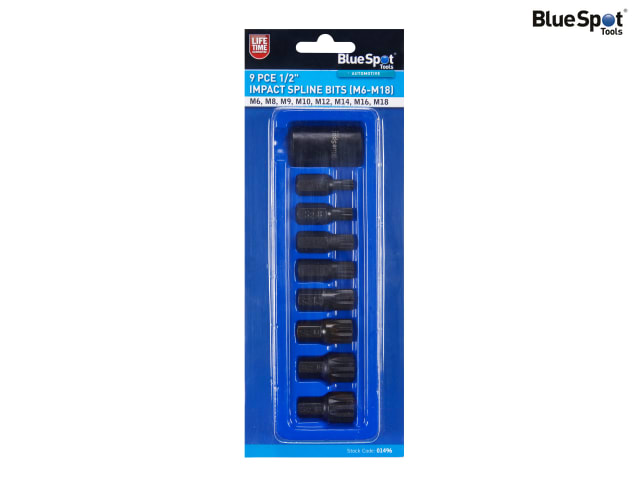 BlueSpot Tools 1/2in Impact Spline Bit Set, 9 Piece