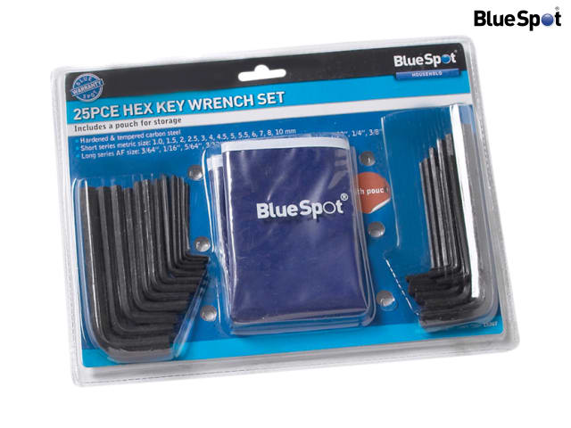 BlueSpot Tools Metric & Imperial Hexagon Key Pouch Set, 25 Piece