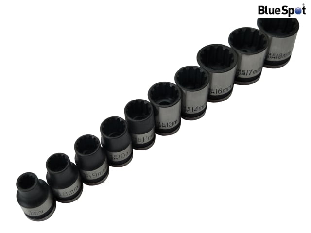 BlueSpot Tools 3/8in Drive Spline Socket Set Metric, 10 Piece