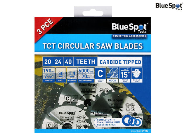 BlueSpot Tools 190mm Circular Saw Blade Set, 3 Piece