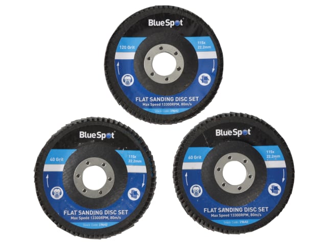 BlueSpot Tools Sanding Flap Disc Set 3 Piece 115mm (4.1/2in)