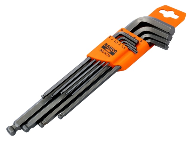 Bahco BE-9770 Metric Long Ball End Hex L-Key Set, 9 Piece