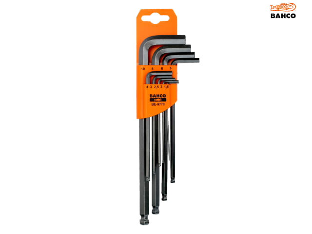 Bahco BE-9770 Metric Long Ball End Hex L-Key Set, 9 Piece