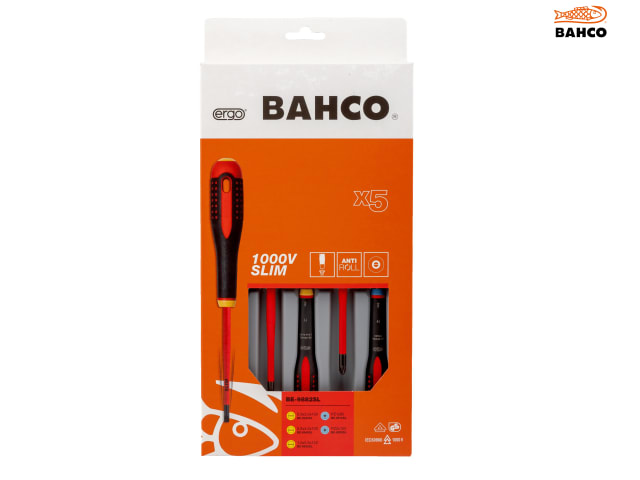 Bahco BE-9882SL ERGO Slim VDE Insulated Screwdriver Set, 5 Piece