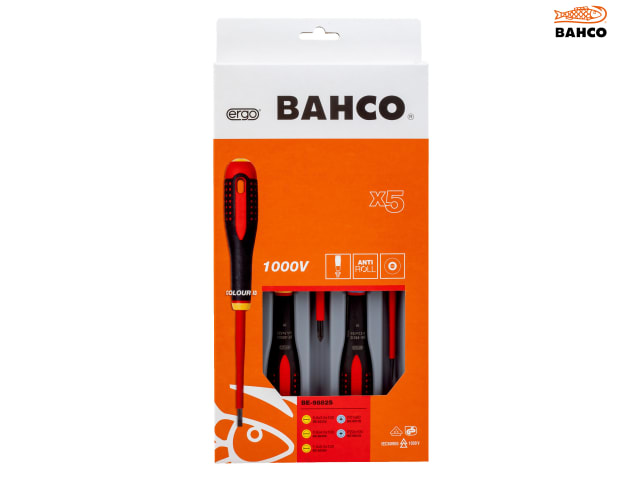 Bahco BE-9882S ERGO VDE Insulated Screwdriver Set, 5 Piece