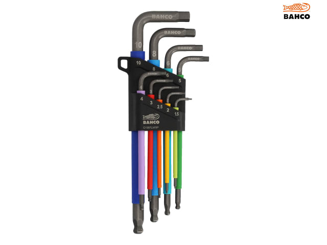 Bahco C1997LM/9P Metric Long Ball End Coloured Hex L-Key Set, 9 Piece