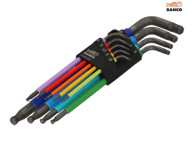 Bahco C1997LM/9P Metric Long Ball End Coloured Hex L-Key Set, 9 Piece