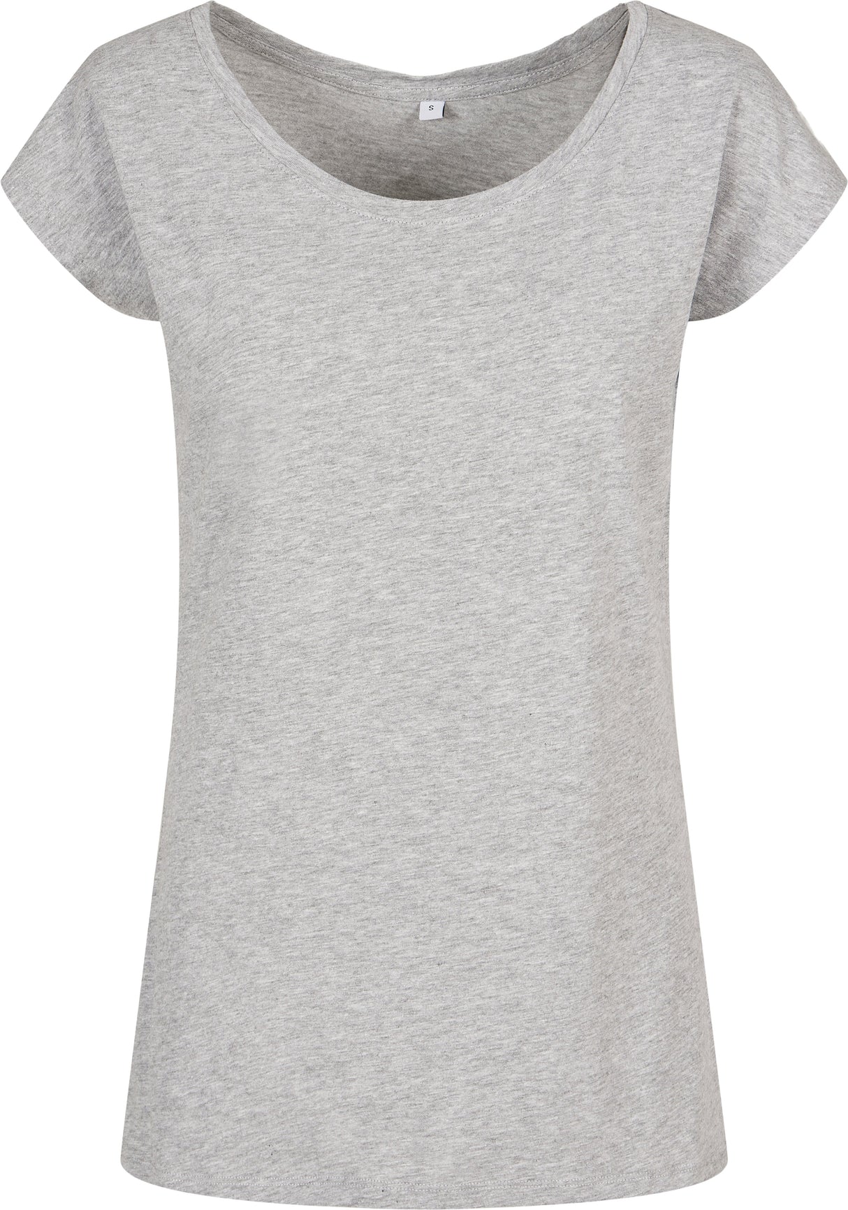 Build Your Brand Basic Women's Wide Neck Tee - Heather Grey