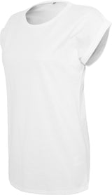 Build Your Brand Women's Extended Shoulder Tee - White