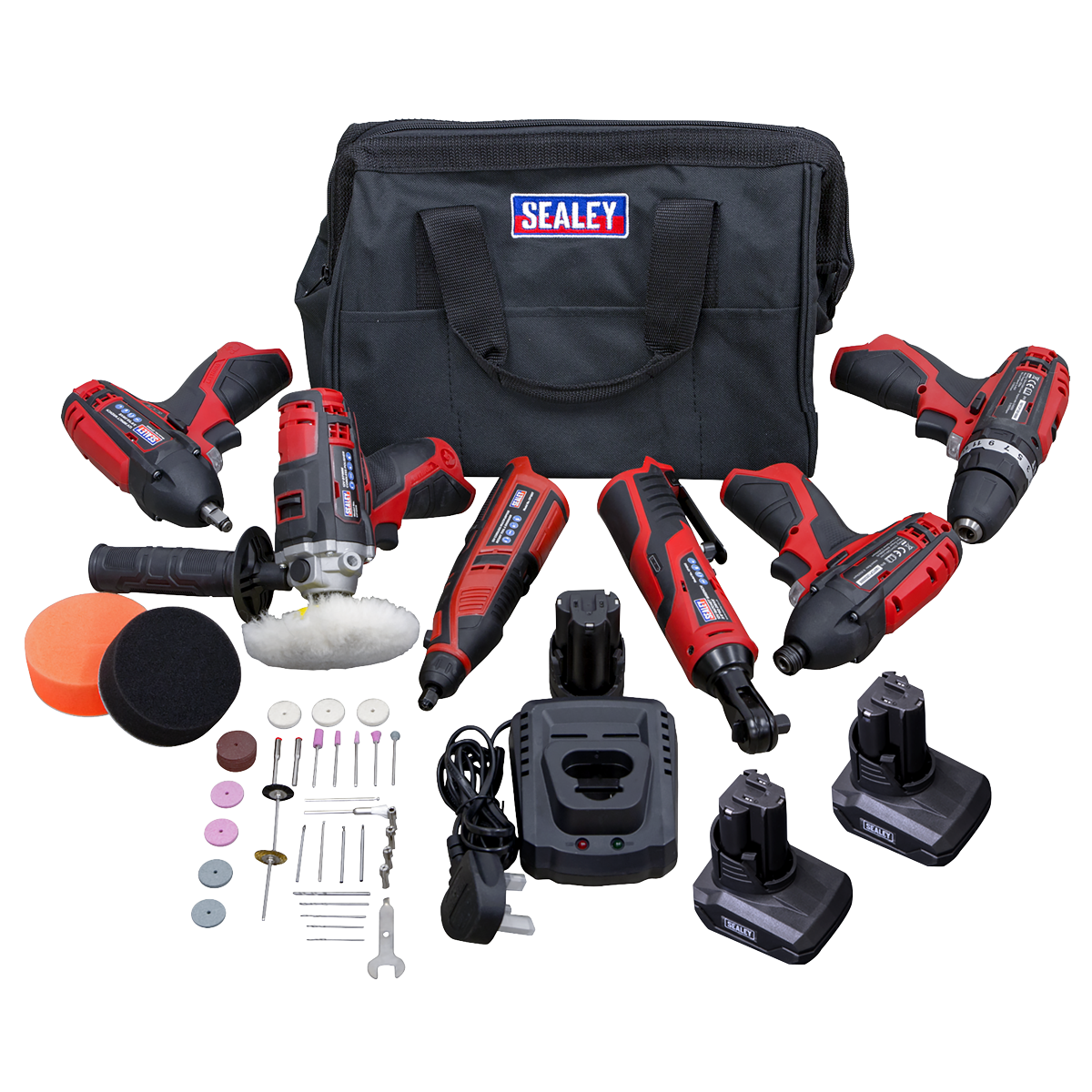 Sealey SV12 Series 6 x 12V Cordless Power Tool Kit - 3 Batteries