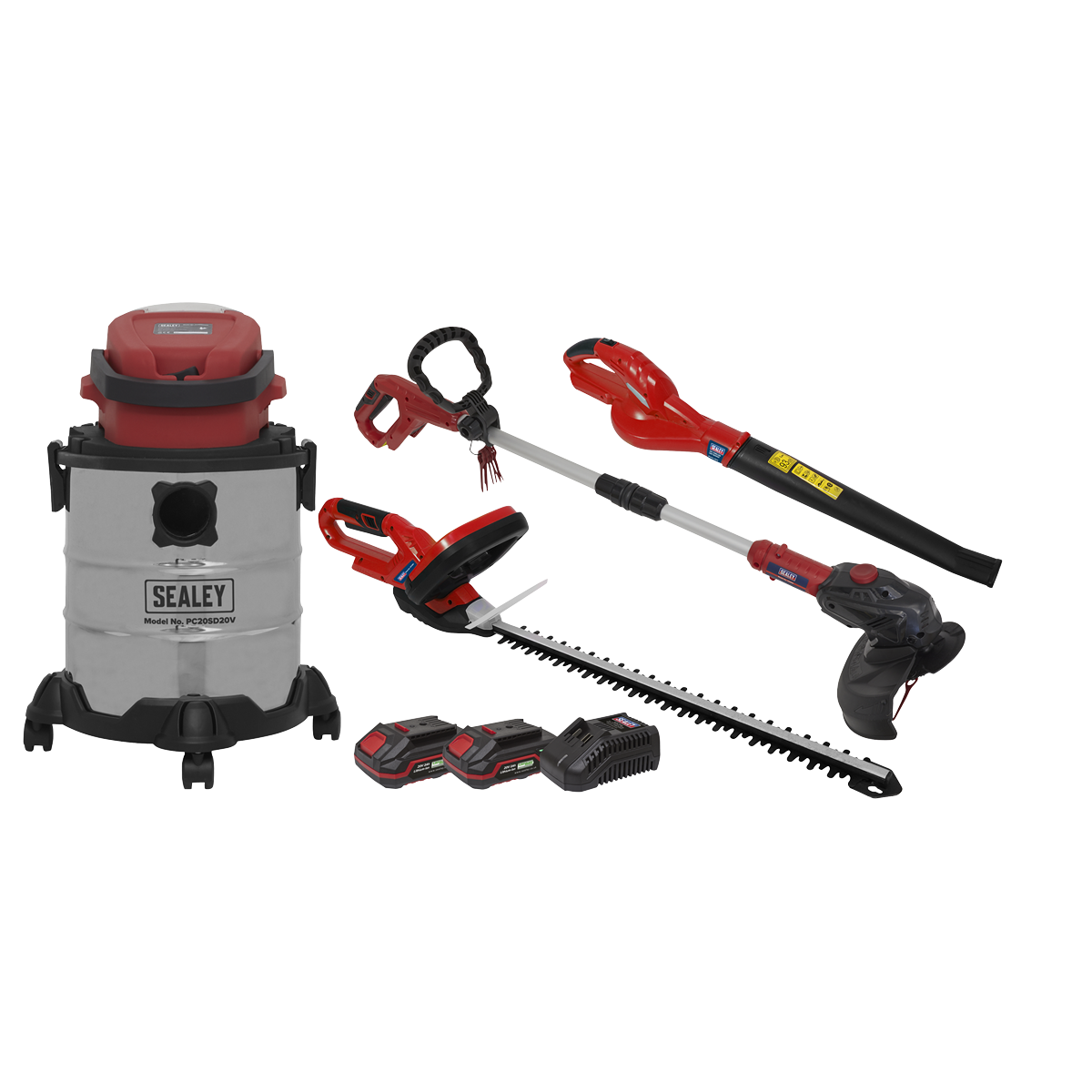 Sealey 4 x 20V SV20 Series Cordless Garden Power Tool Combo Kit - 2 Batteries