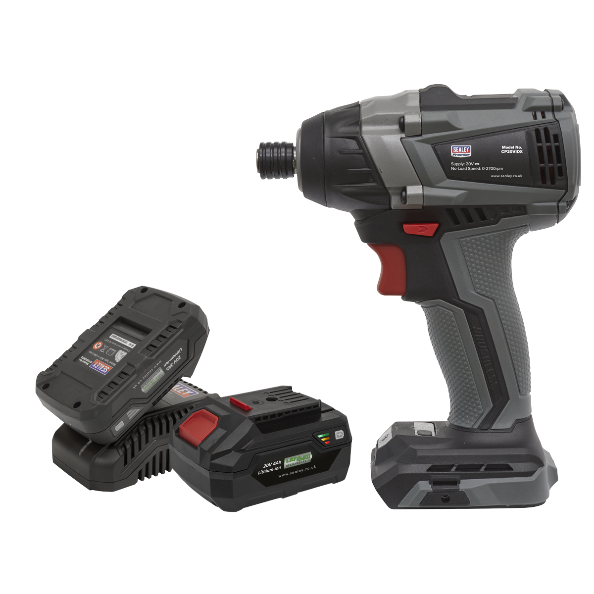 Sealey Brushless Impact Driver Kit 1/4"Hex 20V SV20 Series - 2 Batteries