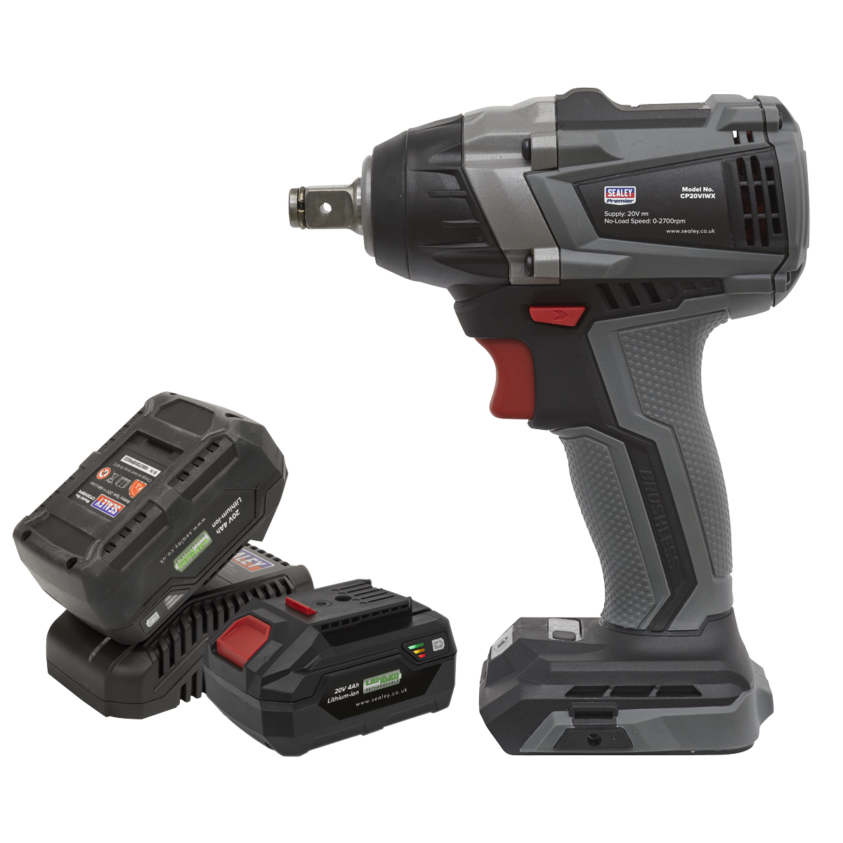 Sealey Brushless Impact Wrench Kit 1/2"Sq Drive 20V SV20 Series 4Ah