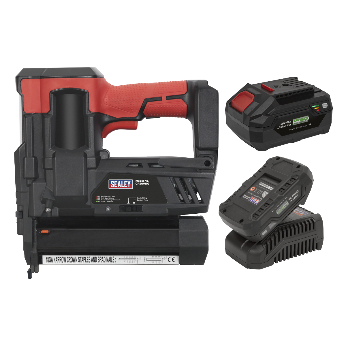 Sealey Cordless Staple/Nail Gun Kit 18G 20V SV20 Series - 2 Batteries