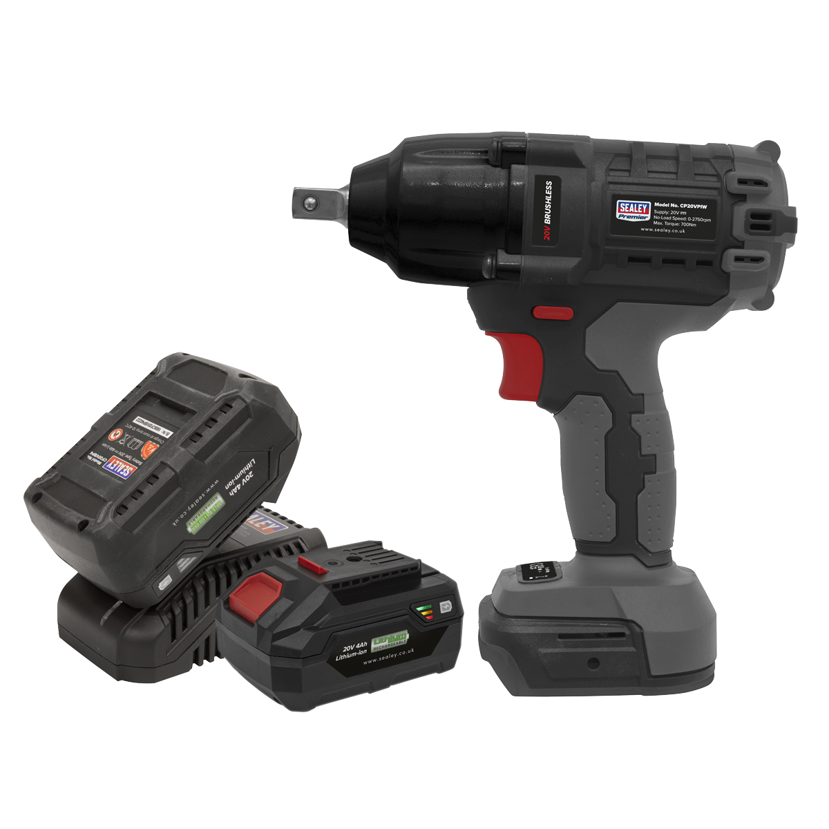 Sealey Brushless Impact Wrench Kit 1/2"Sq Drive 20V SV20 Series - 2 Batteries