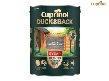 Cuprinol Ducksback 5 Year Waterproof for Sheds & Fences Misty Heathland 5 litre