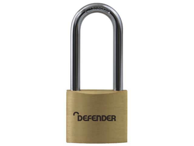 DEFENDER Brass Padlock Long Shackle 40mm Keyed Alike