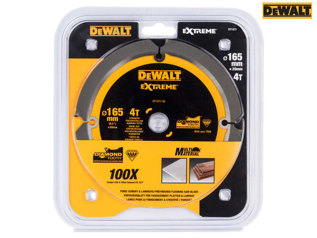 DEWALT Extreme PCD Fibre Cement Saw Blade 165 x 20mm x 4T