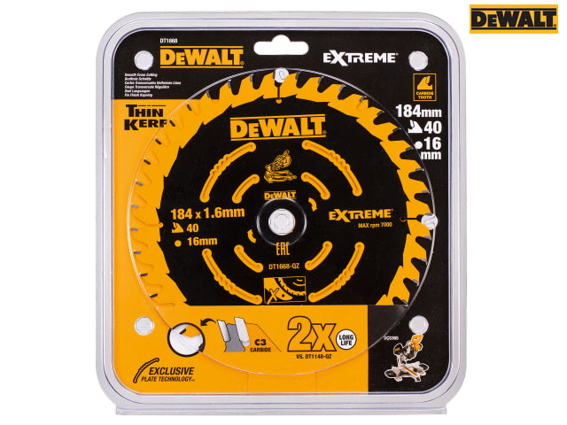 DEWALT Cordless Mitre Saw Blade For DCS365 184 x 16mm x 40T