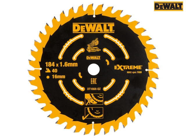 DEWALT Cordless Mitre Saw Blade For DCS365 184 x 16mm x 40T