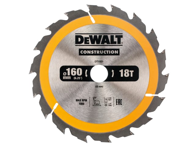 DEWALT Portable Construction Circular Saw Blade 160 x 20mm x 18T