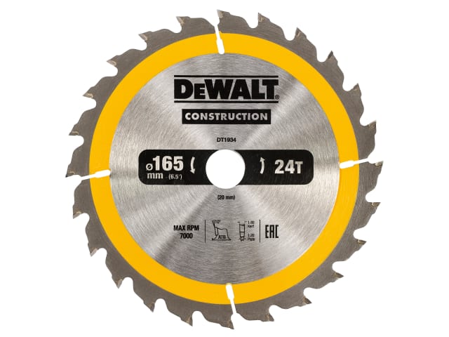 DEWALT Portable Construction Circular Saw Blade 165 x 20mm x 24T