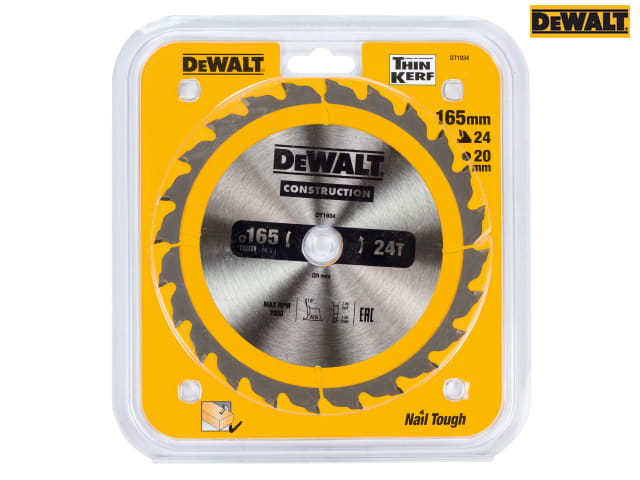 DEWALT Portable Construction Circular Saw Blade 165 x 20mm x 24T