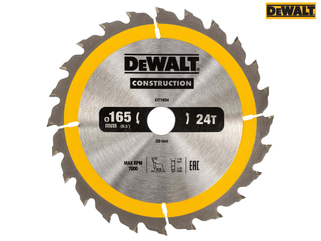 DEWALT Portable Construction Circular Saw Blade 165 x 20mm x 24T