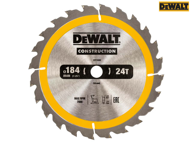 DEWALT Portable Construction Circular Saw Blade 184 x 16mm x 24T