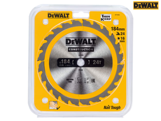 DEWALT Portable Construction Circular Saw Blade 184 x 16mm x 24T