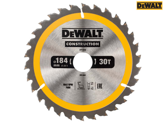 DEWALT Portable Construction Circular Saw Blade 184 x 30mm x 30T