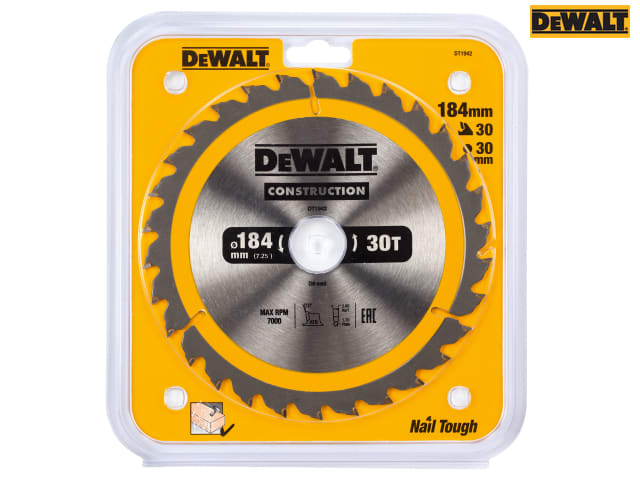 DEWALT Portable Construction Circular Saw Blade 184 x 30mm x 30T