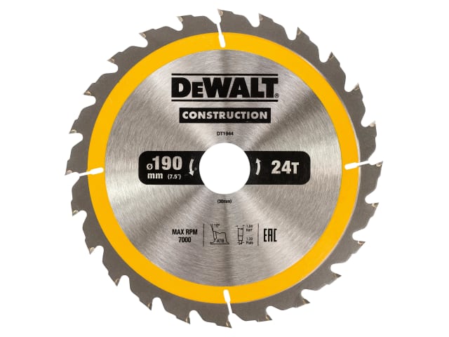 DEWALT Portable Construction Circular Saw Blade 190 x 30mm x 24T