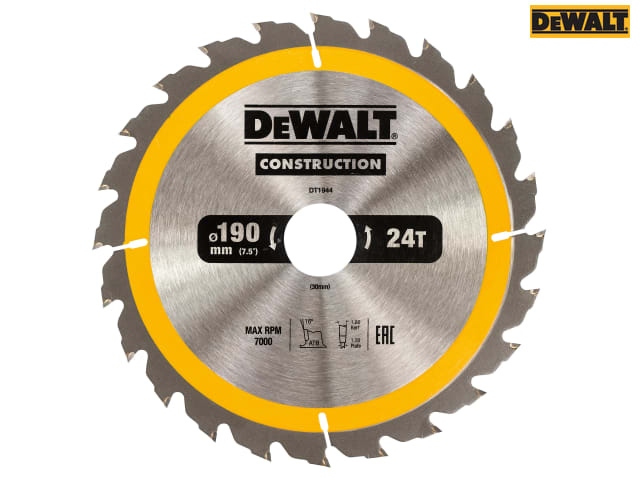 DEWALT Portable Construction Circular Saw Blade 190 x 30mm x 24T