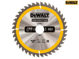 DEWALT Portable Construction Circular Saw Blade 190 x 30mm x 40T