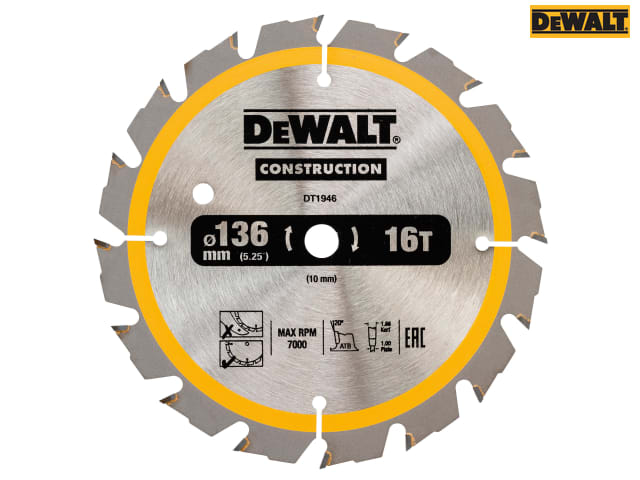 DEWALT Cordless Construction Trim Saw Blade 136 x 10mm x 16T