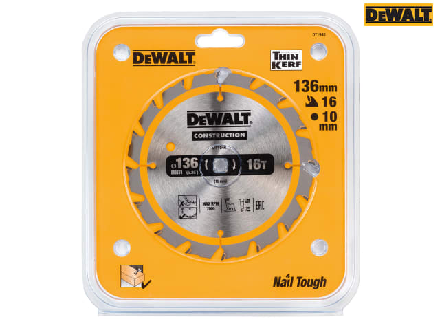 DEWALT Cordless Construction Trim Saw Blade 136 x 10mm x 16T