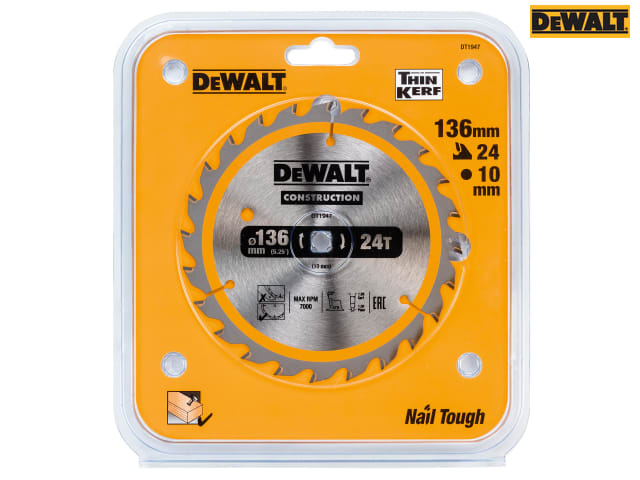 DEWALT Cordless Construction Trim Saw Blade 136 x 10mm x 24T