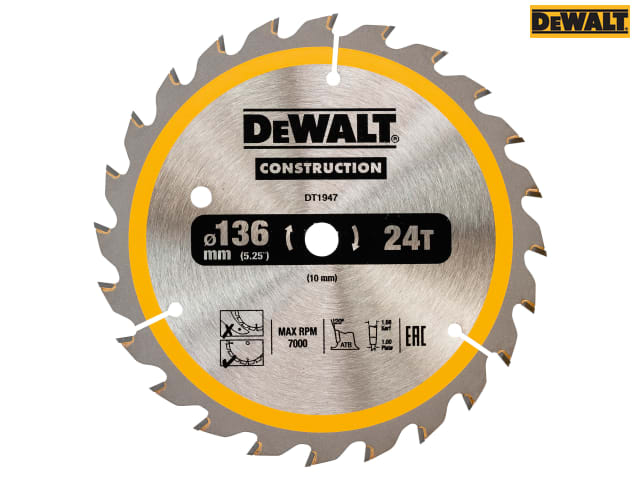 DEWALT Cordless Construction Trim Saw Blade 136 x 10mm x 24T