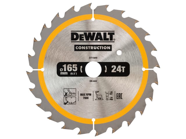 DEWALT Cordless Construction Trim Saw Blade 165 x 20mm x 24T