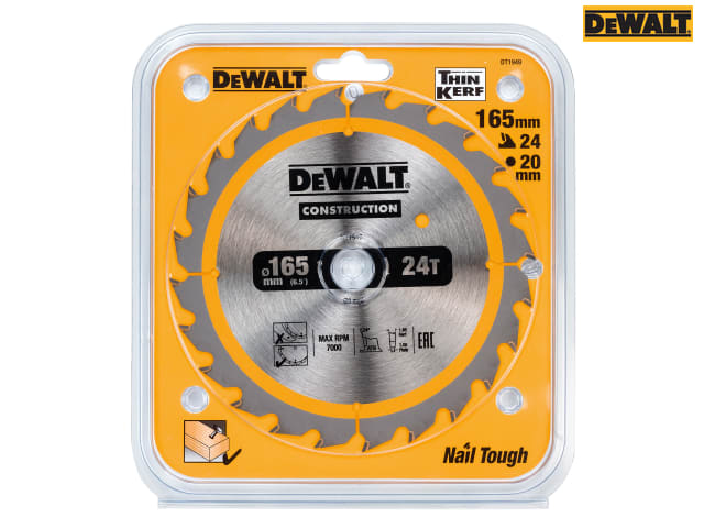 DEWALT Cordless Construction Trim Saw Blade 165 x 20mm x 24T