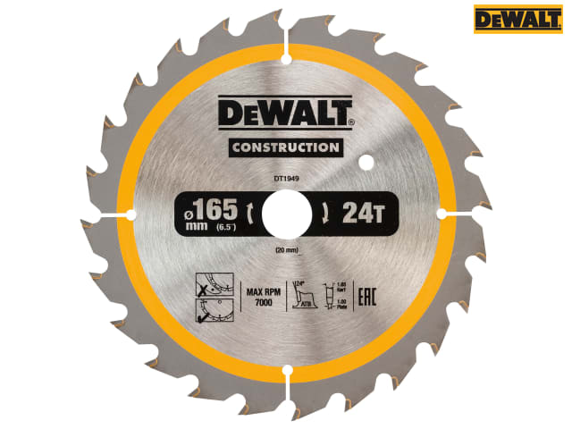 DEWALT Cordless Construction Trim Saw Blade 165 x 20mm x 24T