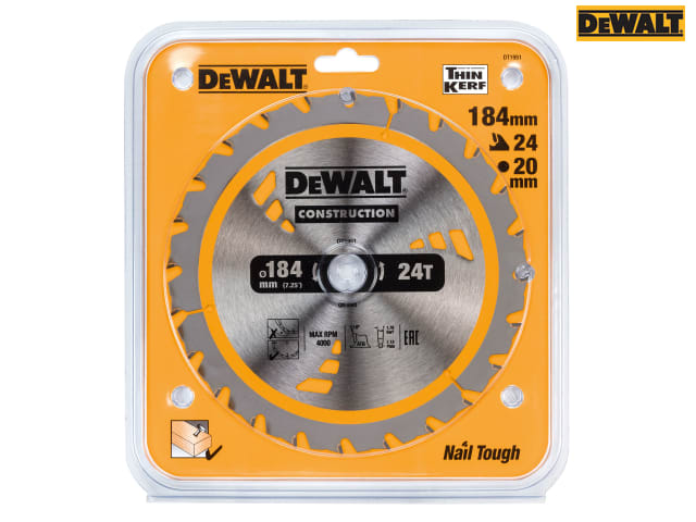 DEWALT Cordless Construction Trim Saw Blade 184 x 20mm x 24T