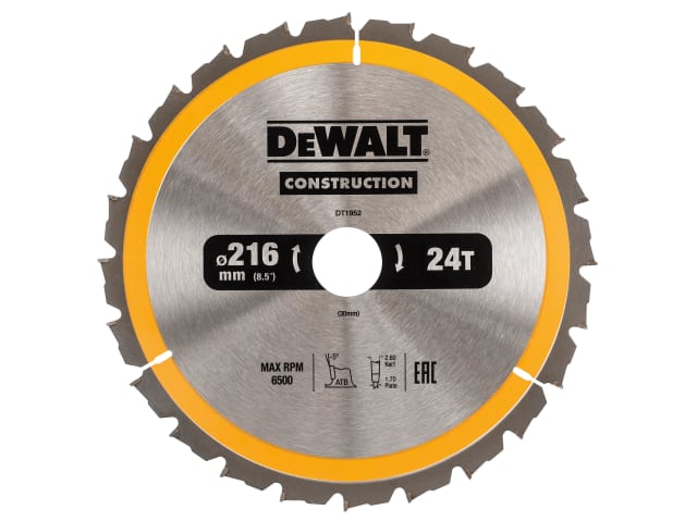 DEWALT Stationary Construction Circular Saw Blade 216 x 30mm x 24T ATB/Neg