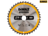 DEWALT Stationary Construction Circular Saw Blade 216 x 30mm x 40T ATB/Neg