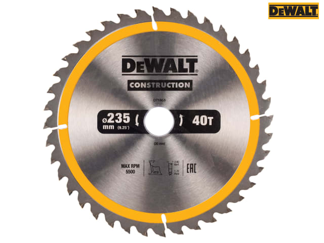 DEWALT Portable Construction Circular Saw Blade 235 x 30mm x 40T