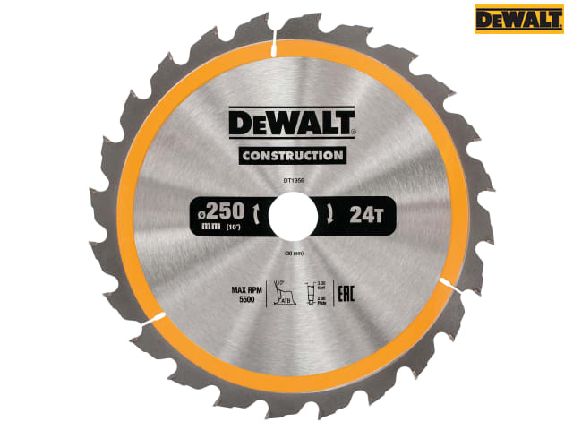 DEWALT Stationary Construction Circular Saw Blade 250 x 30mm x 24T