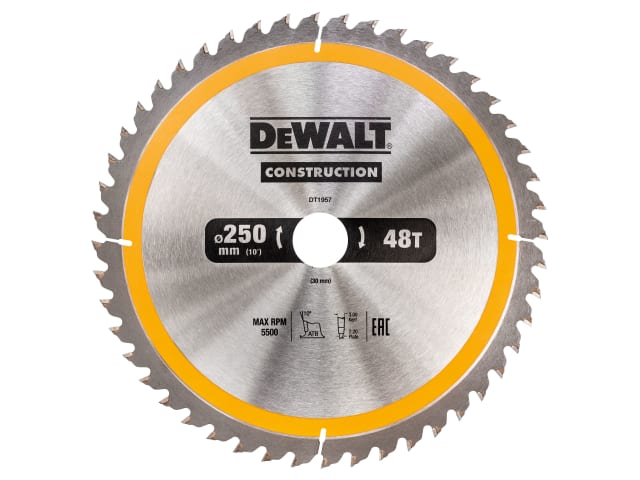 DEWALT Stationary Construction Circular Saw Blade 250 x 30mm x 48T